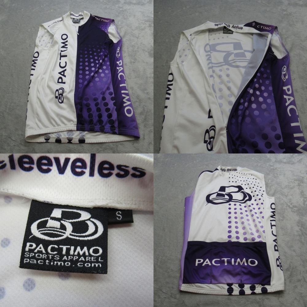 Pactimo Cycling Jersey Unisex Small White‎ Purple Polka Dots Sleeveless 1/2 Zip